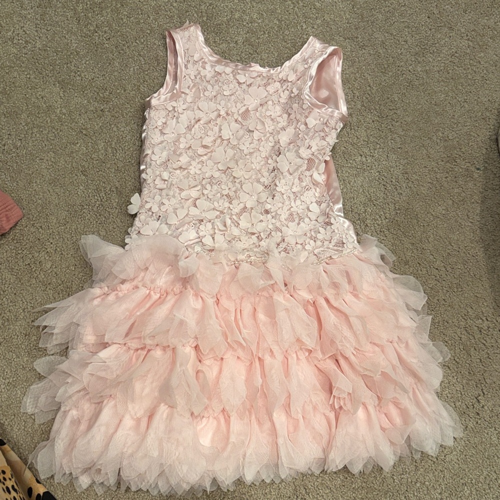 Pink Satin & Tulle Ruffle Kids Costume Dress